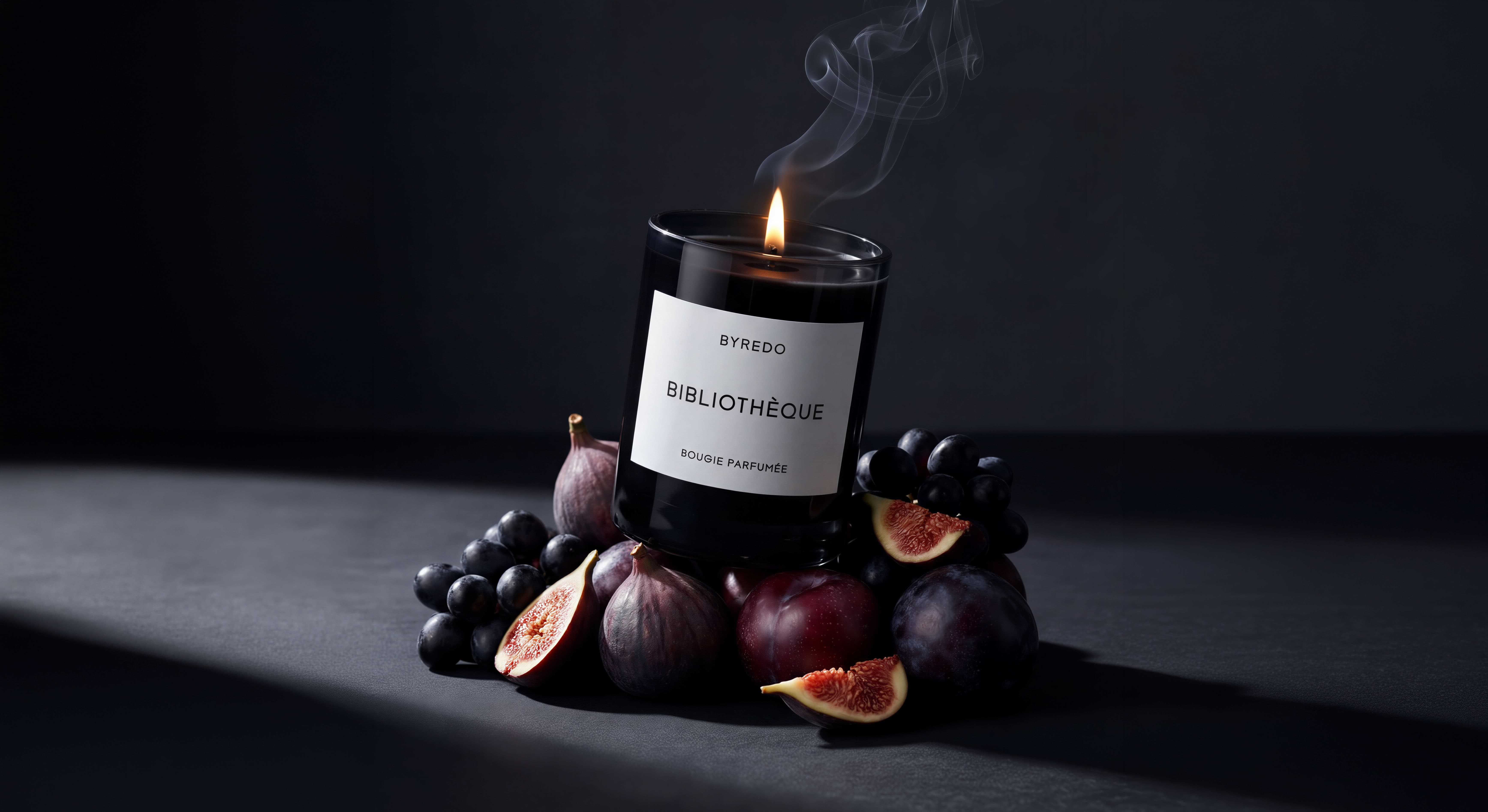 AI product photography still life with candle and fruit in studio lighting
